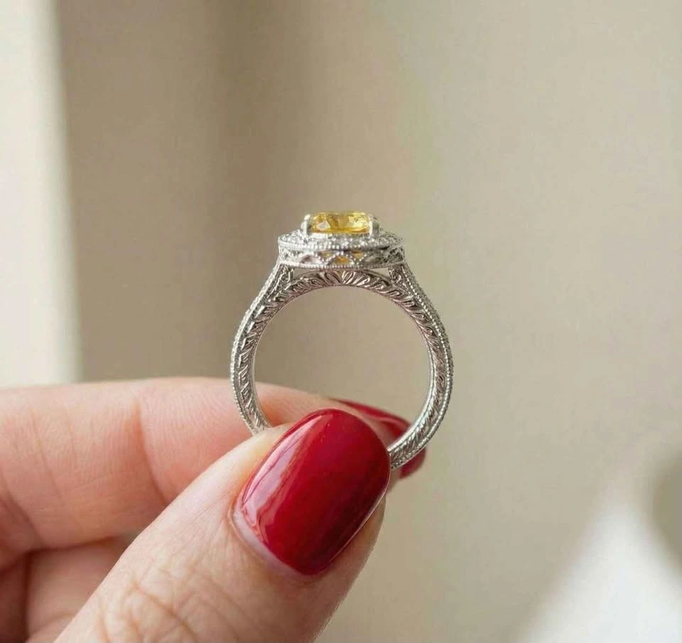 Vintage Art Deco Style Canary CZ Size 7 Ring - photo 3