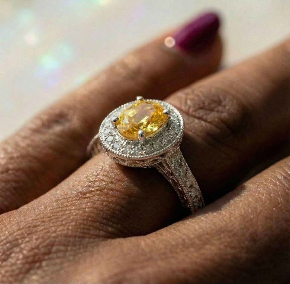 Vintage Art Deco Style Canary CZ Size 7 Ring - photo 4