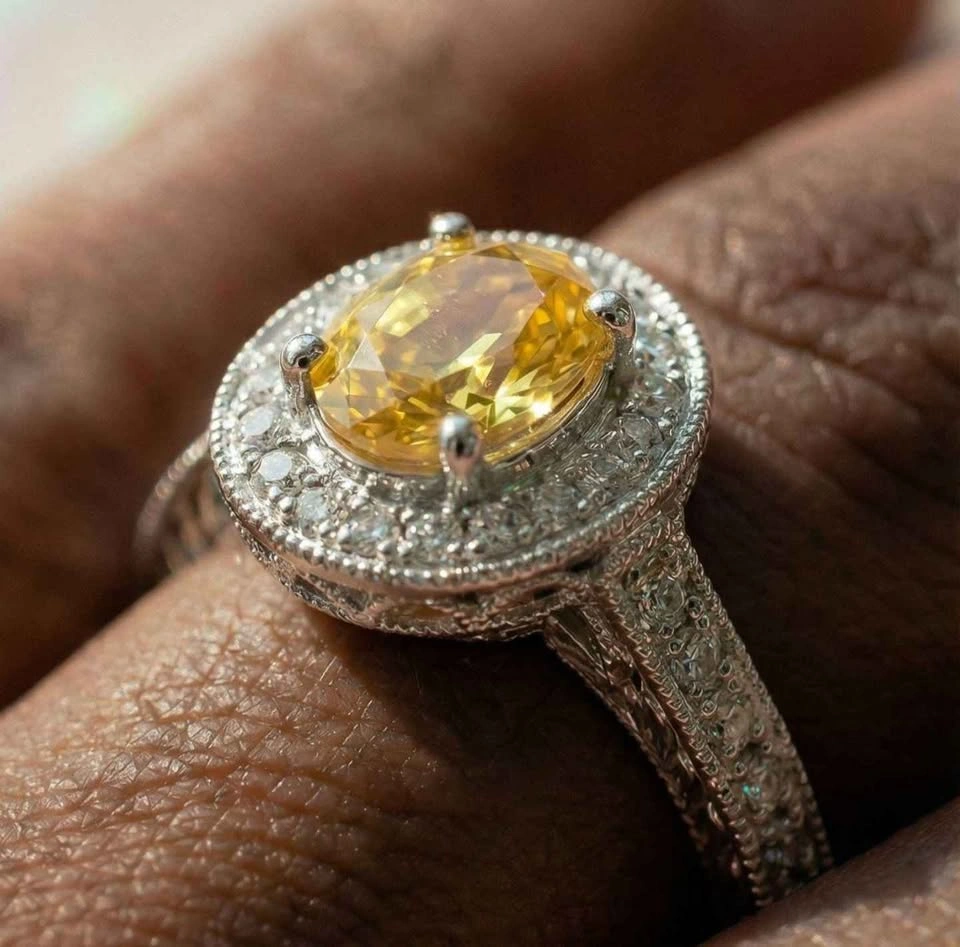 Vintage Art Deco Style Canary CZ Size 7 Ring - photo 5