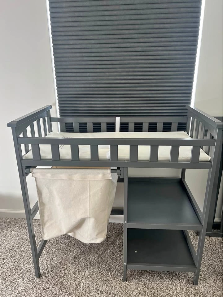 Gray Baby Nursery Set – Crib + Dresser + Changing Table