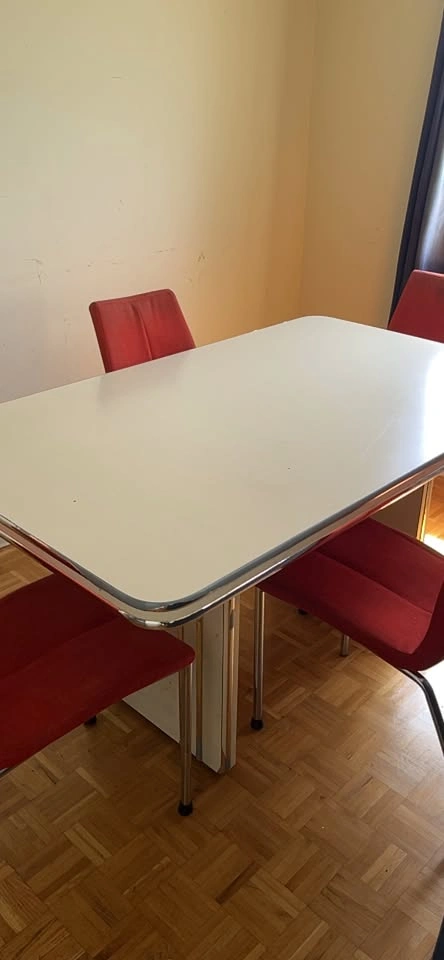 White Dining Table with Red Chairs - photo 2