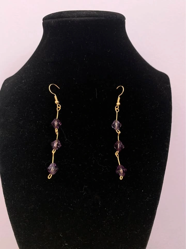 2-piece gold Necklace and Purple Bead Drop Earrings Set - photo 5