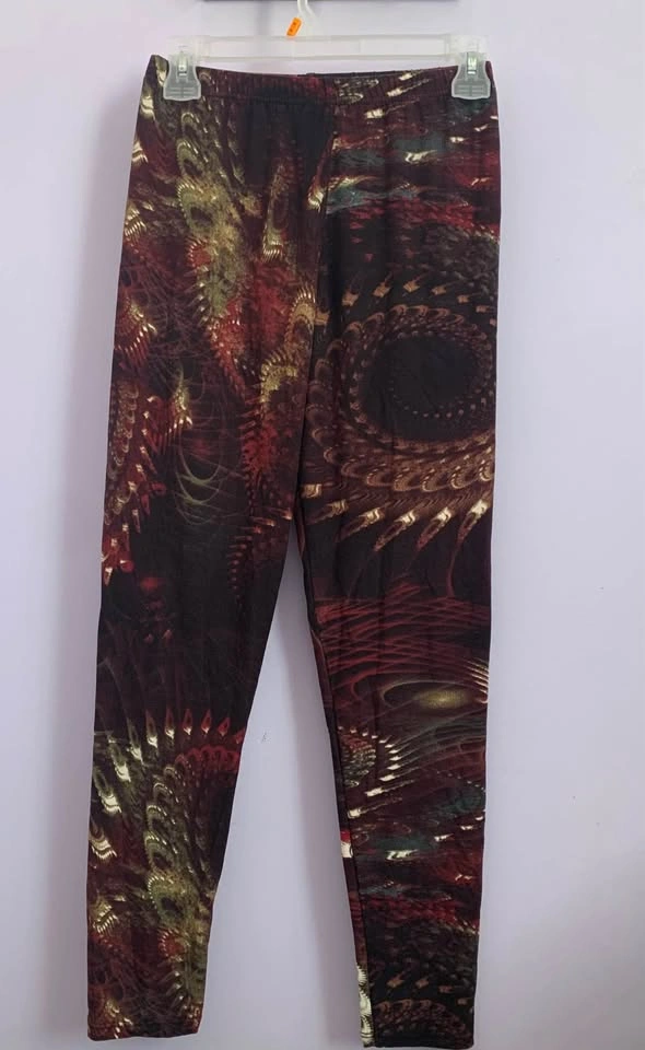 Women Yoga Print Leggings – Burgundy/Gold Pattern – Size M - photo 3