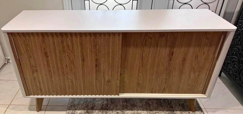 NEW Jahnke Mid-Century Modern Sideboard – White & Wood-Grain