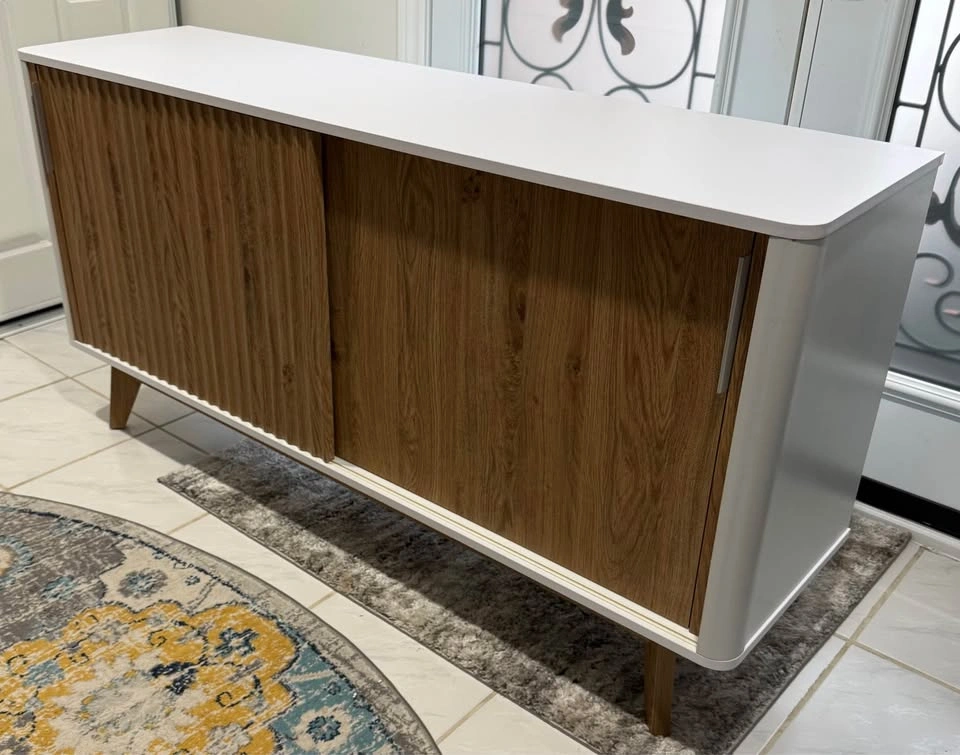 NEW Jahnke Mid-Century Modern Sideboard – White & Wood-Grain - photo 4