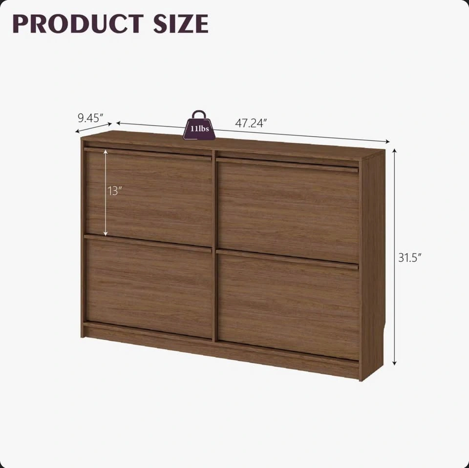 Walnut Flip-Down Shoe Cabinet – Holds 16 Pairs - photo 4