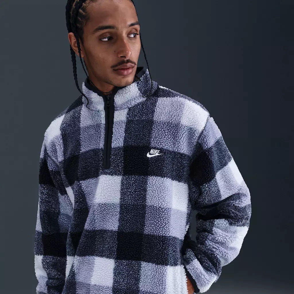 Nike Men’s Plaid Sherpa Fleece 1/4 Zip Pullover Jacket M