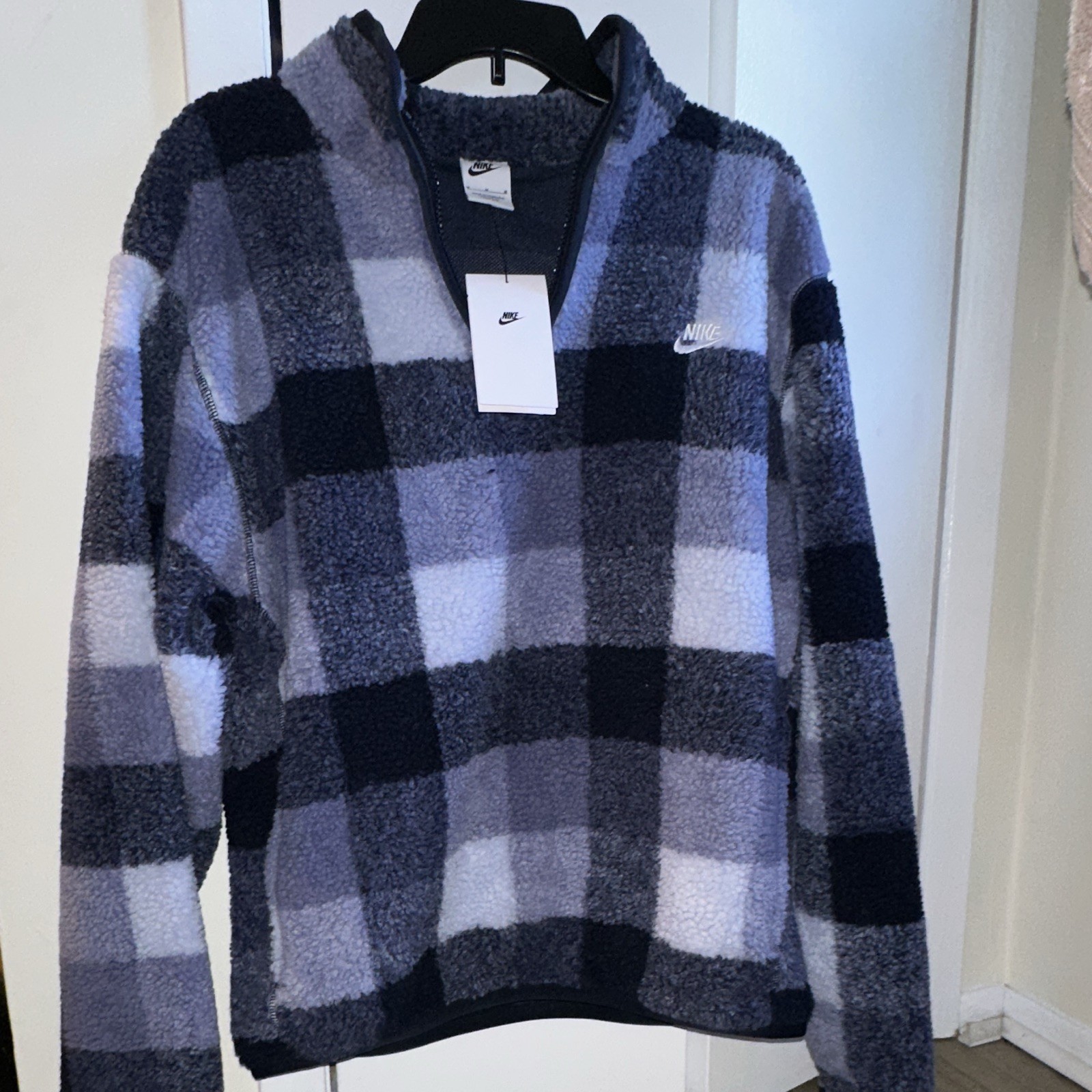Nike Men’s Plaid Sherpa Fleece 1/4 Zip Pullover Jacket M - photo 2