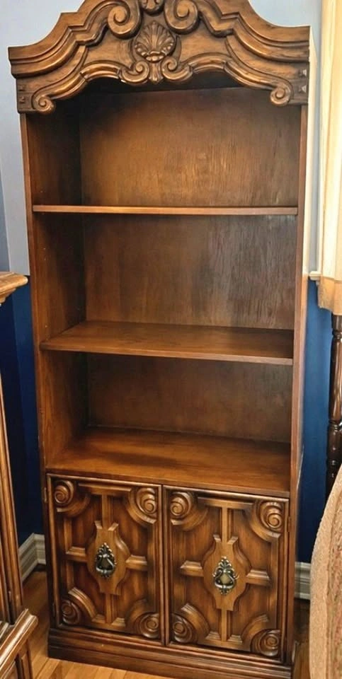 Vintage Carved Sturdy Real Wood Bookcase(s) w/ Cabinet