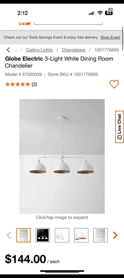 3 Light White Chandelier | BRAND NEW | Globe Aesthetic - photo 3
