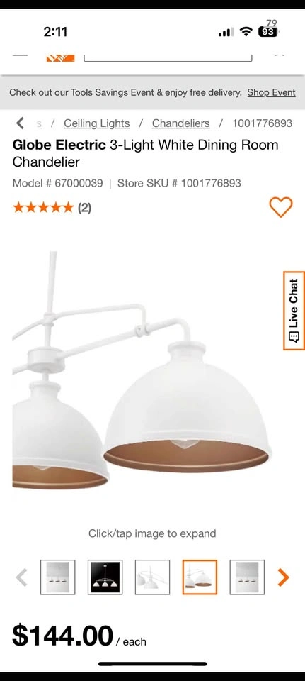 3 Light White Chandelier | BRAND NEW | Globe Aesthetic - photo 5