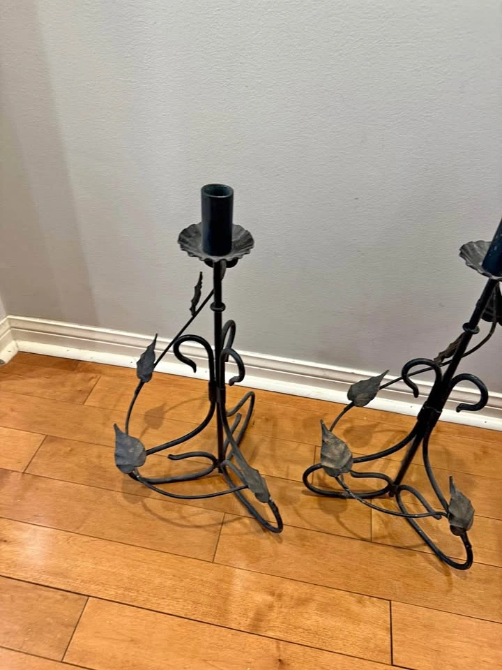 Pair of Wrought Iron Leaf and Vine Candle Holders