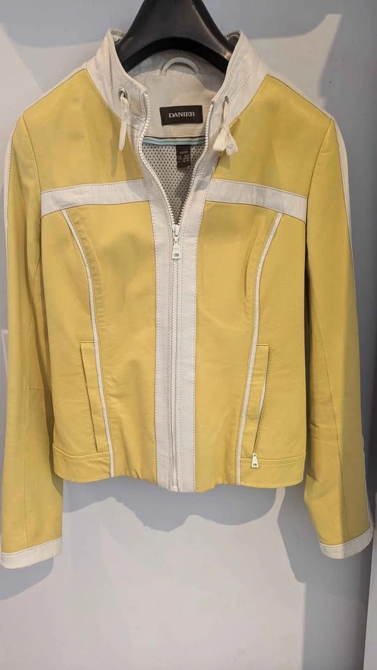 Genuine leather womens ladies sexy yellow jacket