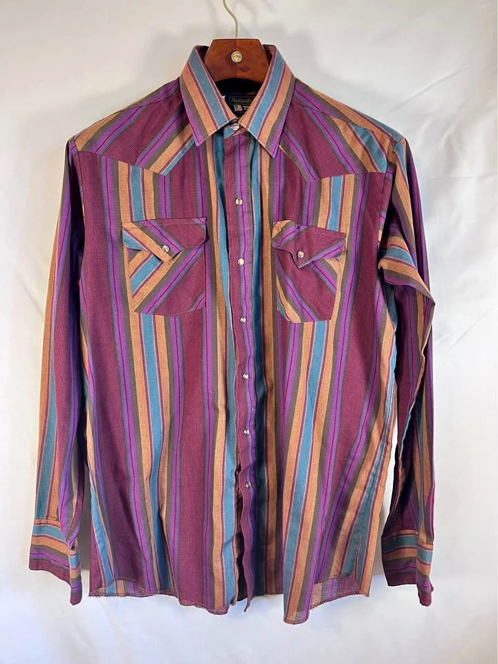 Vintage Panhandle Slim Striped Western Pearl Snap Shirt Large