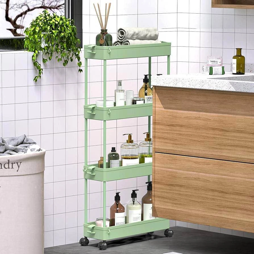 Slim rolling storage cart