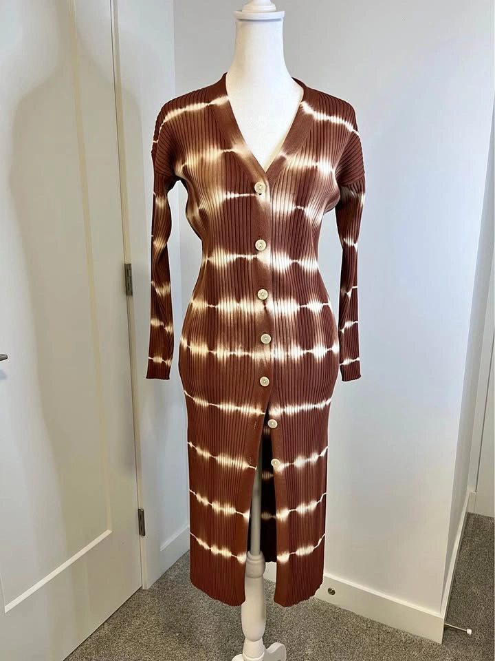 MNG Tie-Dye Ribbed Long Button-Front Cardigan