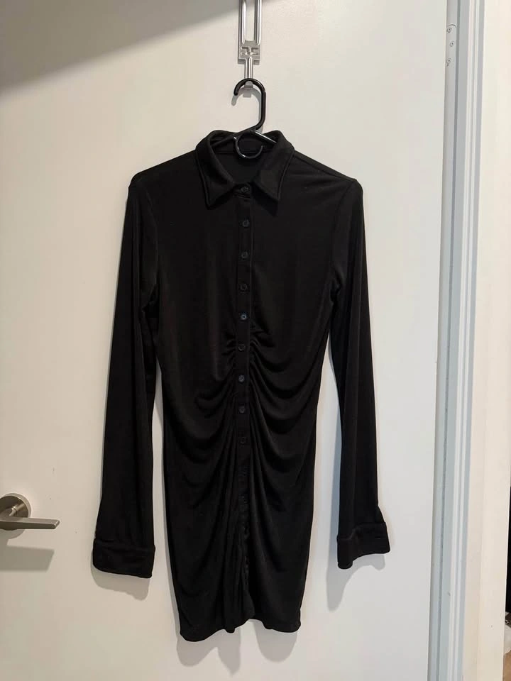 Black Ruched Sheer Dress