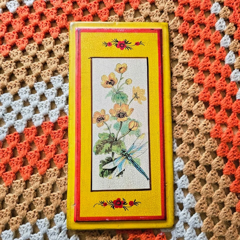 60s/ 70s Butterfly Dragonfly Floral Vintage Wood Wall Art Set - photo 5