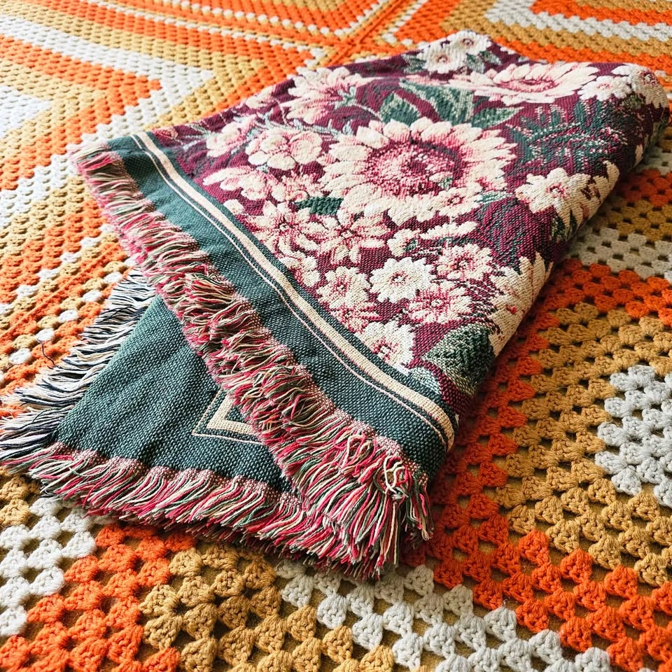 90s Sunflower Tapestry Woven Throw Blanket Floral Vintage - photo 3
