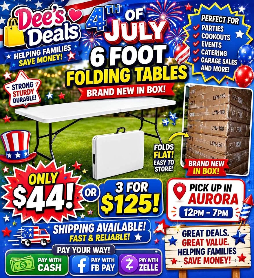 6 foot folding tables BRAND NEW IN BOX ONLY $125 for 3!!