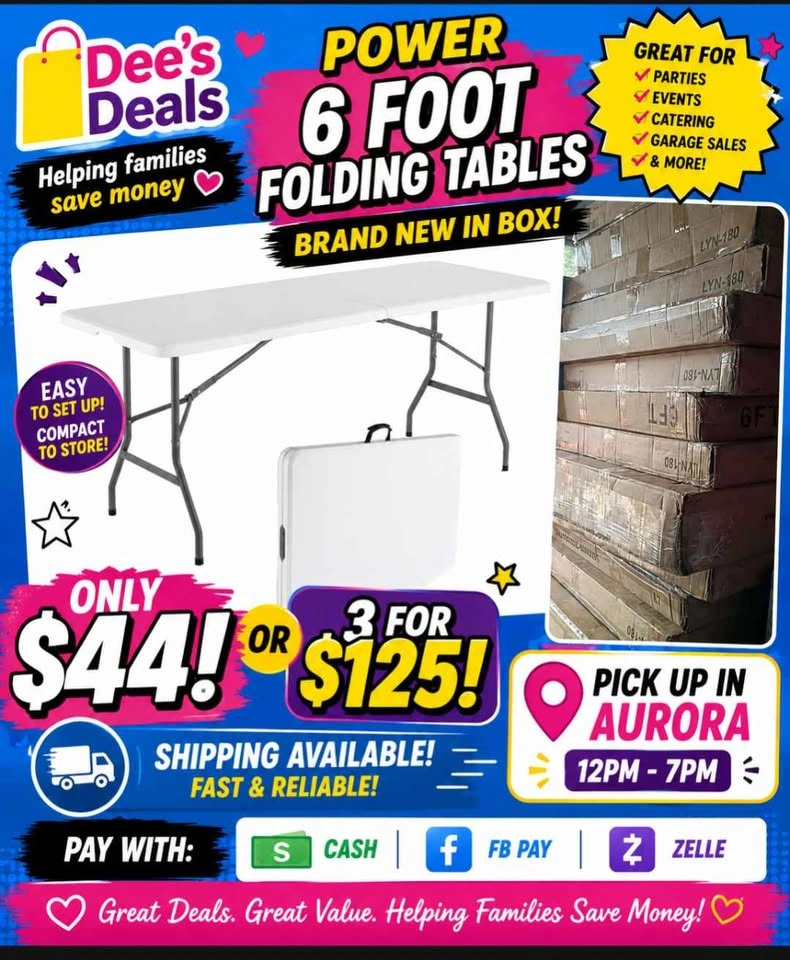6 foot folding tables BRAND NEW IN BOX ONLY $125 for 3!! - photo 3