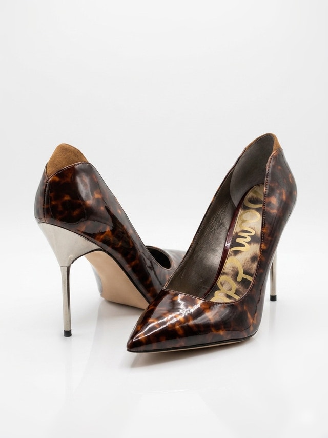 Sam Edelman Tortoiseshell Patent Pointed-Toe Pumps with Silver S