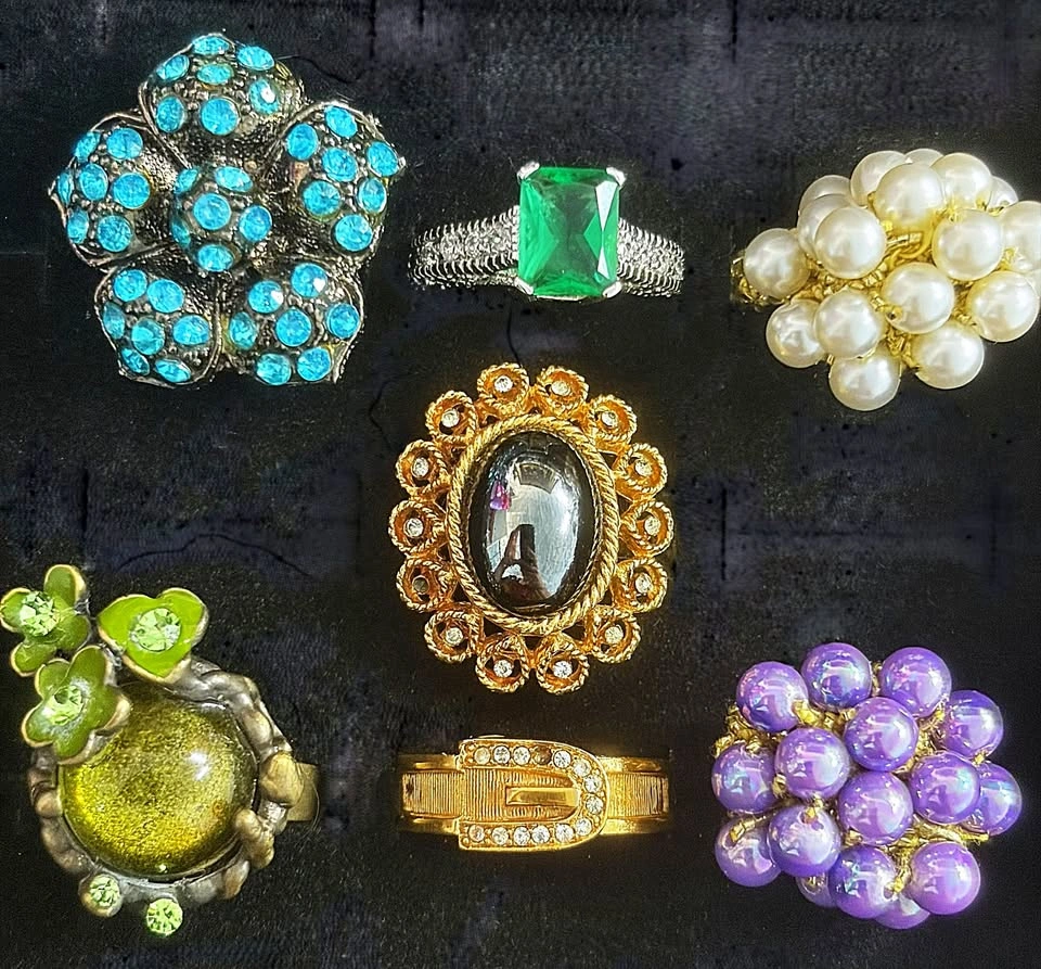 Vintage Costume Jewelry Ring Lot – 7 Statement Rings