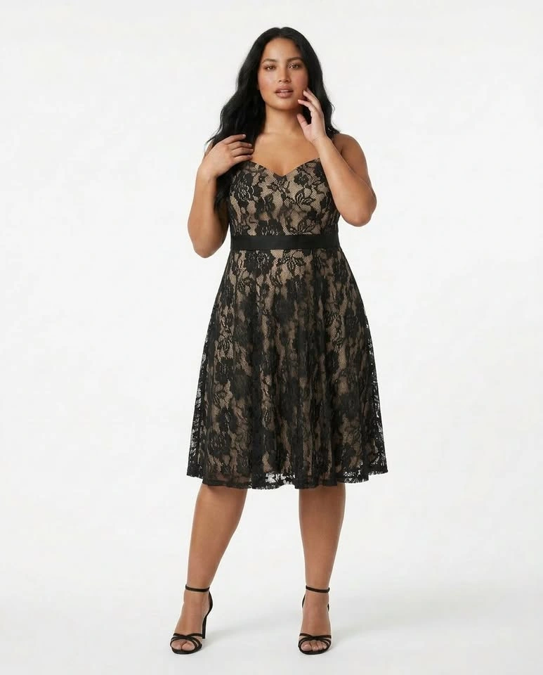 Flattering Torrid Black Lace Wedding Guest Dress Size 16 - photo 5