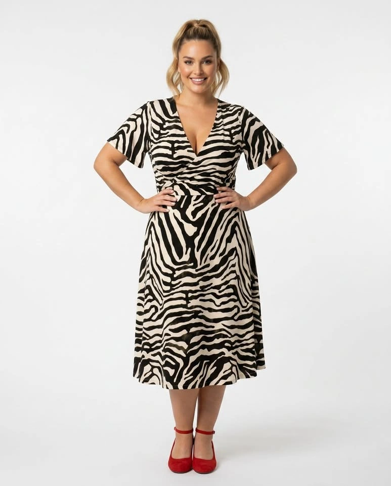 Flattering Zebra Print Wrap Dress XL (Fits 14-16) A-Line Midi - photo 2