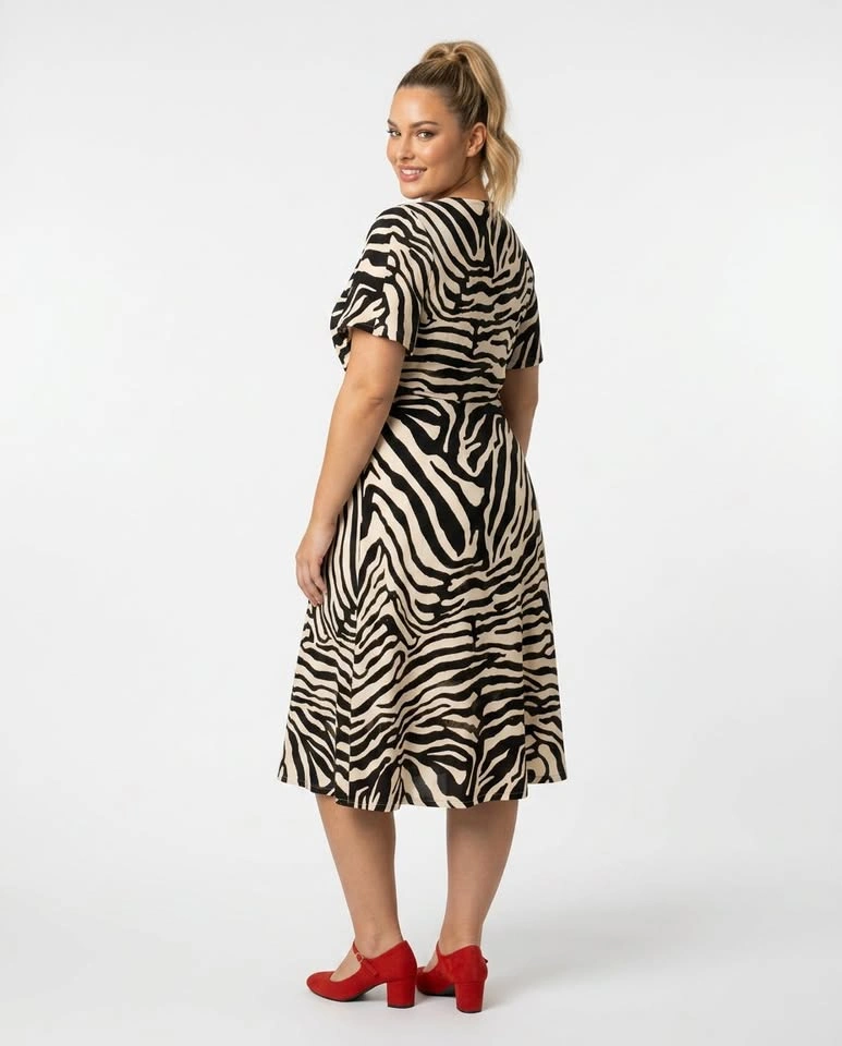 Flattering Zebra Print Wrap Dress XL (Fits 14-16) A-Line Midi - photo 3