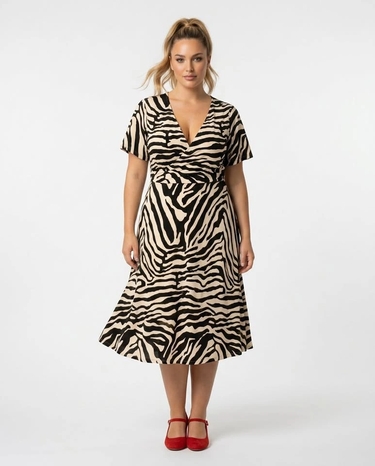 Flattering Zebra Print Wrap Dress XL (Fits 14-16) A-Line Midi - photo 4