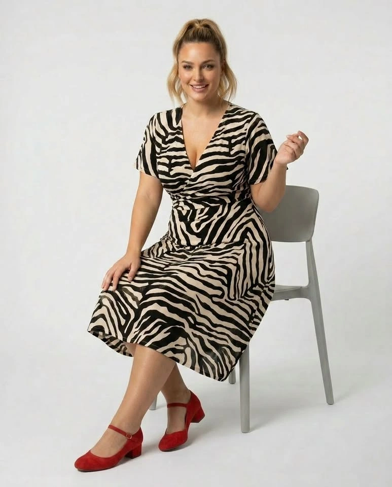 Flattering Zebra Print Wrap Dress XL (Fits 14-16) A-Line Midi - photo 5