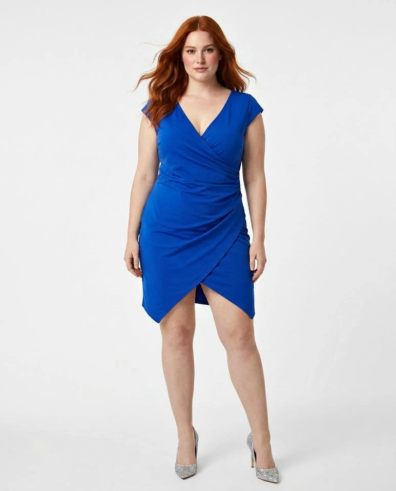 Royal Blue Wrap Style Bodycon Dress XL Size 12-14