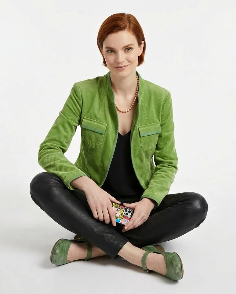 Grass Green Corduroy Blazer Jacket Size 10 Petite Vintage Style