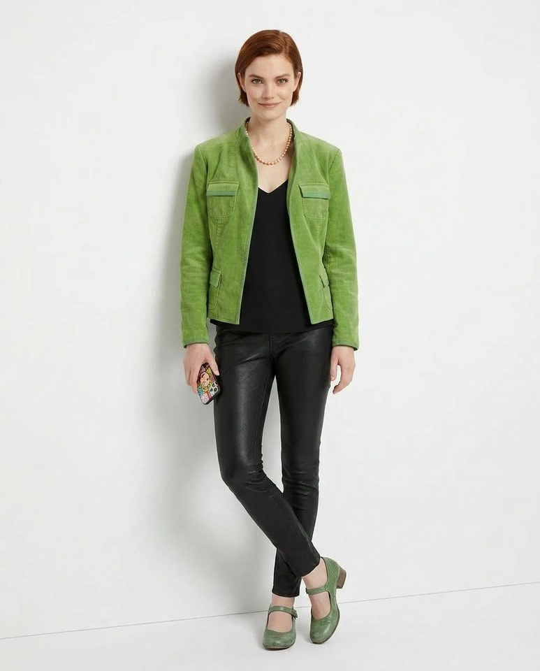 Grass Green Corduroy Blazer Jacket Size 10 Petite Vintage Style - photo 2