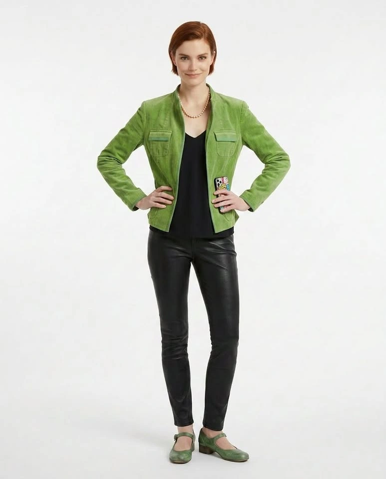 Grass Green Corduroy Blazer Jacket Size 10 Petite Vintage Style - photo 3