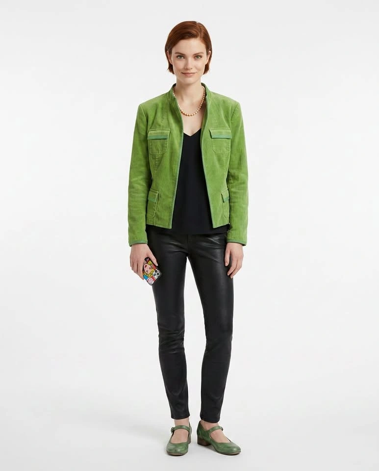 Grass Green Corduroy Blazer Jacket Size 10 Petite Vintage Style - photo 4