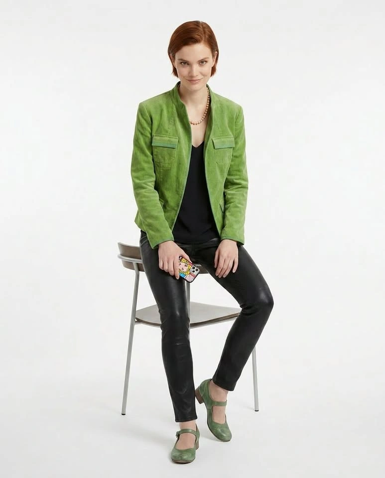 Grass Green Corduroy Blazer Jacket Size 10 Petite Vintage Style - photo 5