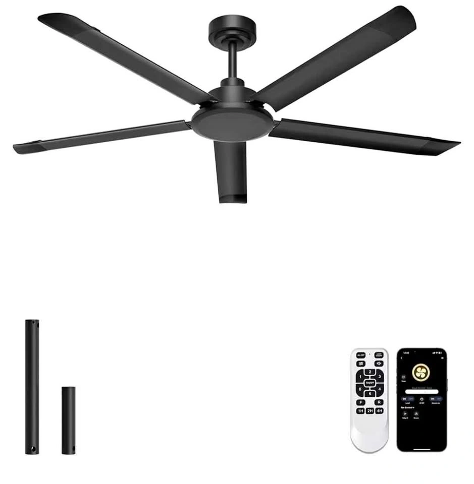 60'' Industrial Ceiling Fan No Lights, Remote & APP Control
