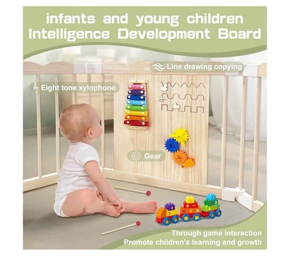 Baby Playpen, 60x60x24 Inch Adjustable Wooden Activity Centre - photo 5