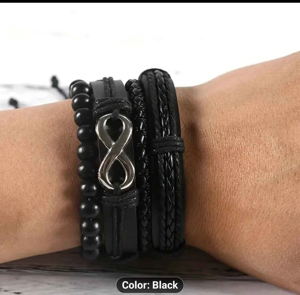 4-Piece Punk Vintage Beaded Unisex Bracelets - photo 2