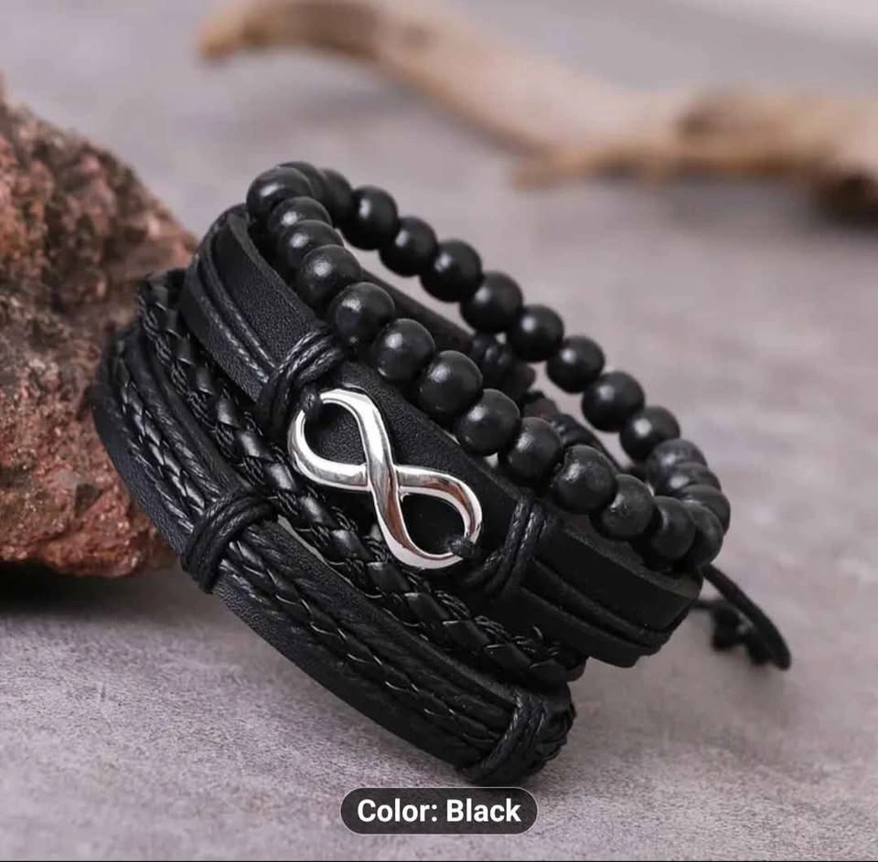 4-Piece Punk Vintage Beaded Unisex Bracelets - photo 3