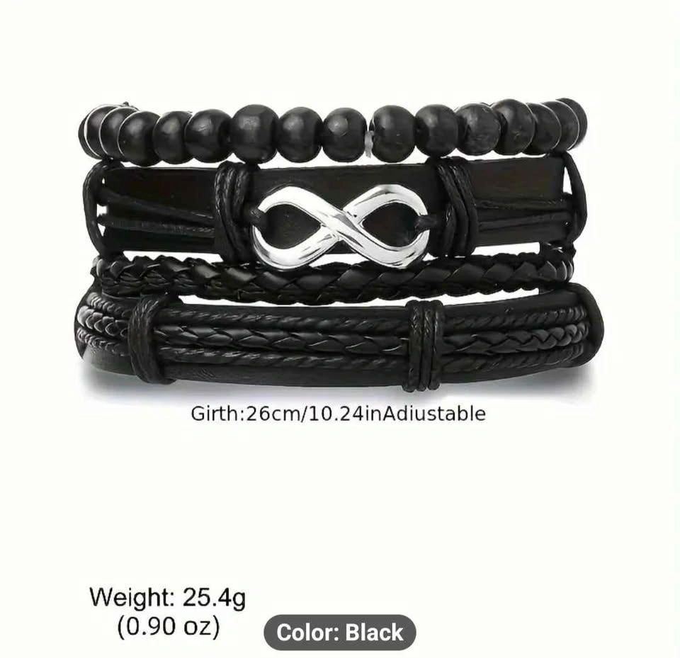 4-Piece Punk Vintage Beaded Unisex Bracelets - photo 4