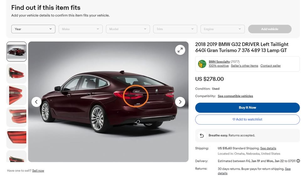 2018 2019 BMW G32 Left Taillight 640i Gran Turismo - photo 3