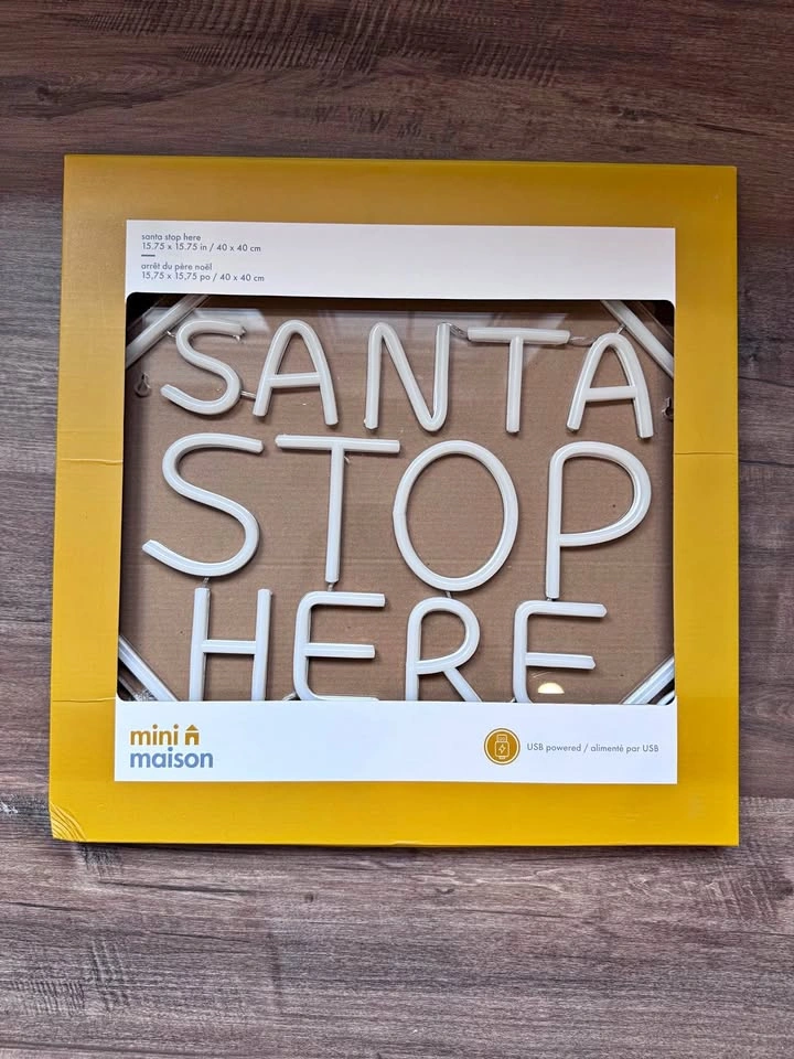 Mini Maison Santa Stop Here LED Sign 15.75 x 15.75 in