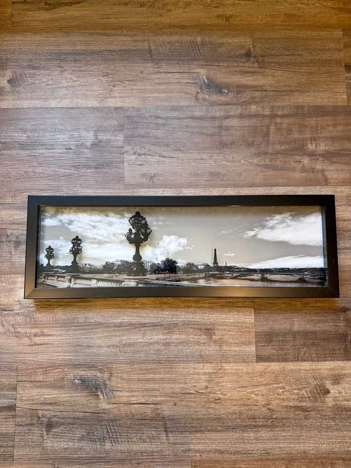 Framed Black and White Panoramic Eiffel Tower Photo