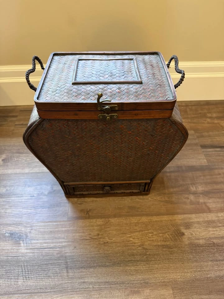 Vintage Woven Bamboo Storage Basket with Drawer - photo 2