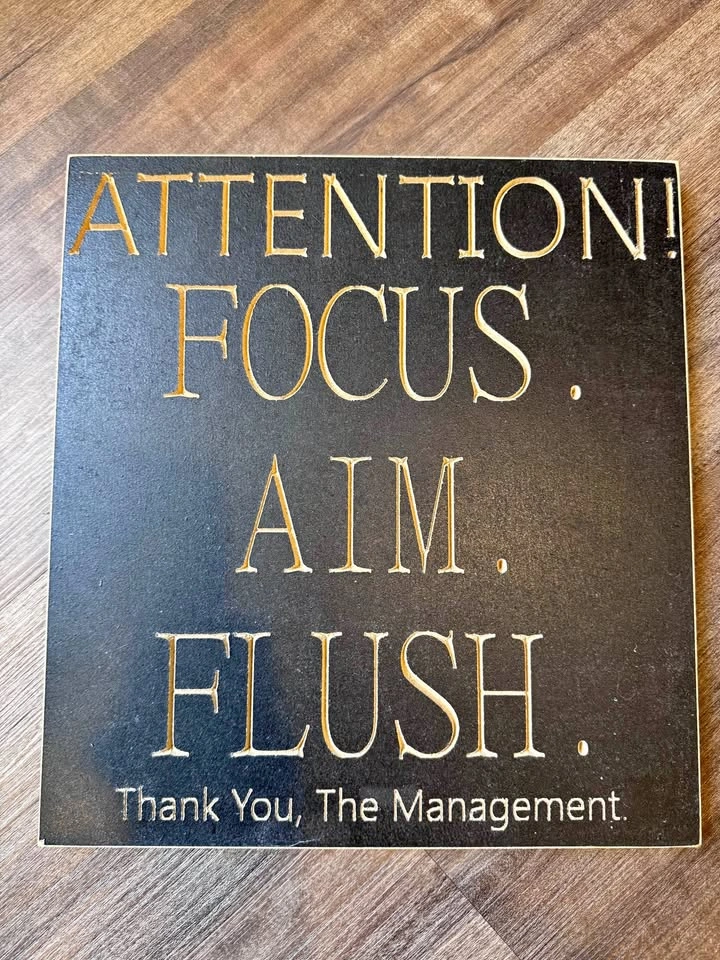 Funny Wooden Bathroom Sign Attention Focus Aim Flush