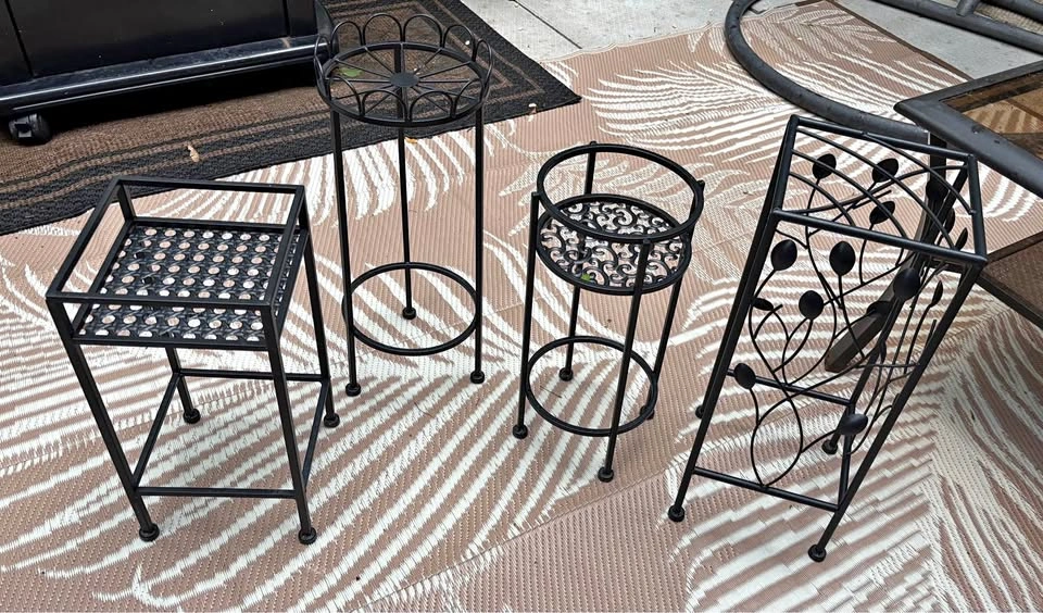 Charming Set of 4 Black Metal Plant Stands