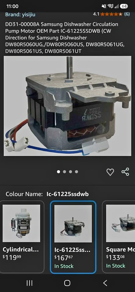 Samsung Dishwasher Circulation Pump Motor – NEW OEM IC-61225SSDW
